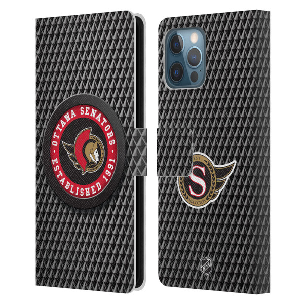 NHL Ottawa Senators Puck Texture Leather Book Wallet Case Cover For Apple iPhone 12 Pro Max