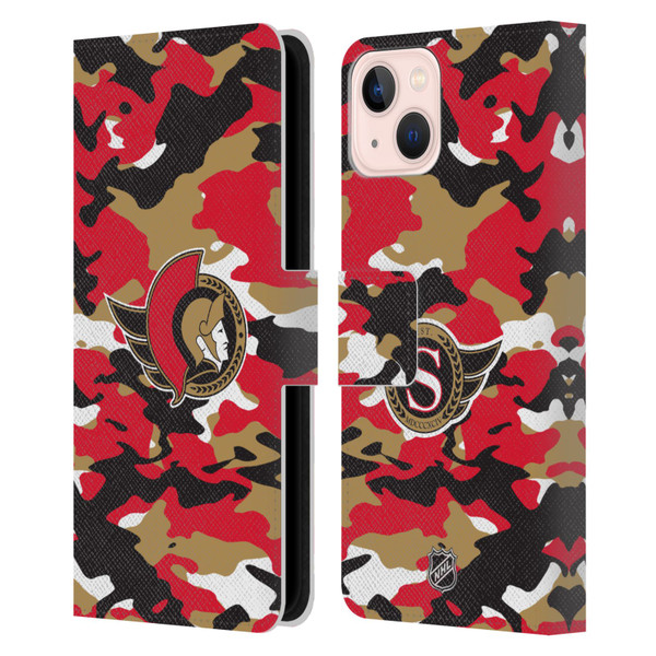 NHL Ottawa Senators Camouflage Leather Book Wallet Case Cover For Apple iPhone 13
