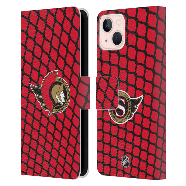 NHL Ottawa Senators Net Pattern Leather Book Wallet Case Cover For Apple iPhone 13