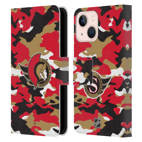 NHL Ottawa Senators Camouflage Leather Book Wallet Case Cover For Apple iPhone 13 Mini