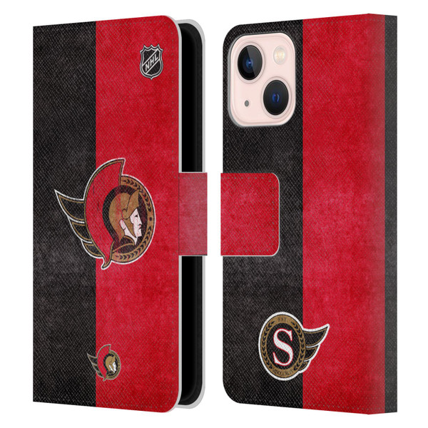 NHL Ottawa Senators Half Distressed Leather Book Wallet Case Cover For Apple iPhone 13 Mini