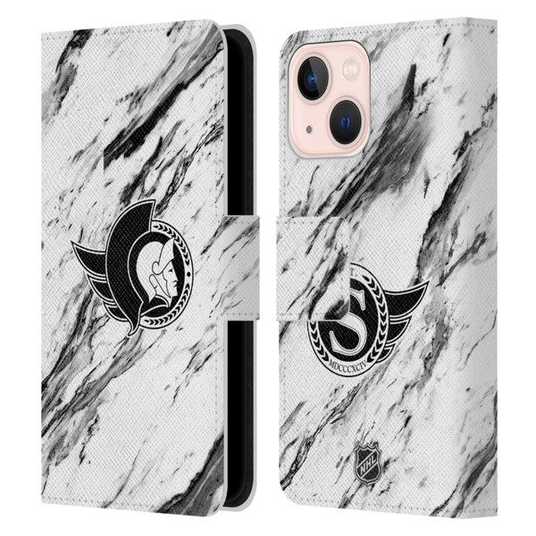 NHL Ottawa Senators Marble Leather Book Wallet Case Cover For Apple iPhone 13 Mini