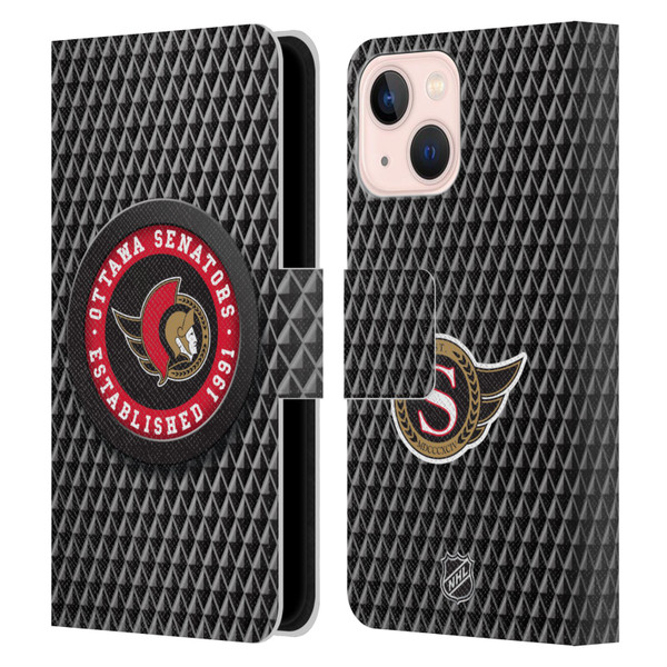 NHL Ottawa Senators Puck Texture Leather Book Wallet Case Cover For Apple iPhone 13 Mini