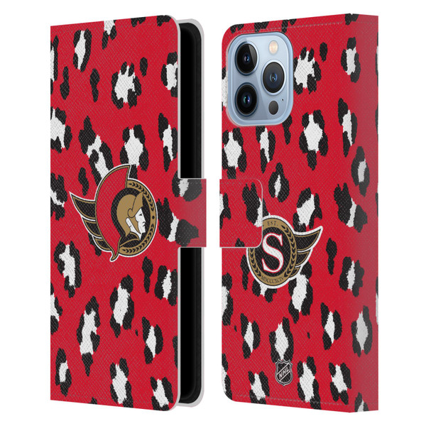 NHL Ottawa Senators Leopard Patten Leather Book Wallet Case Cover For Apple iPhone 13 Pro Max