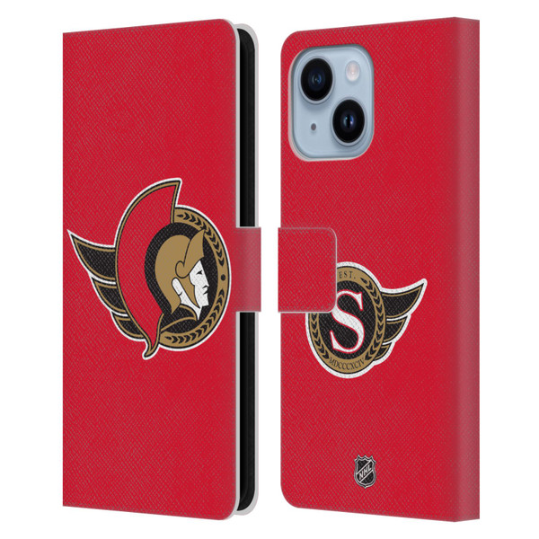 NHL Ottawa Senators Plain Leather Book Wallet Case Cover For Apple iPhone 14 Plus