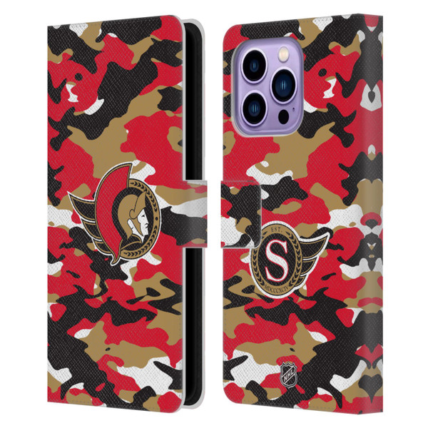 NHL Ottawa Senators Camouflage Leather Book Wallet Case Cover For Apple iPhone 14 Pro Max