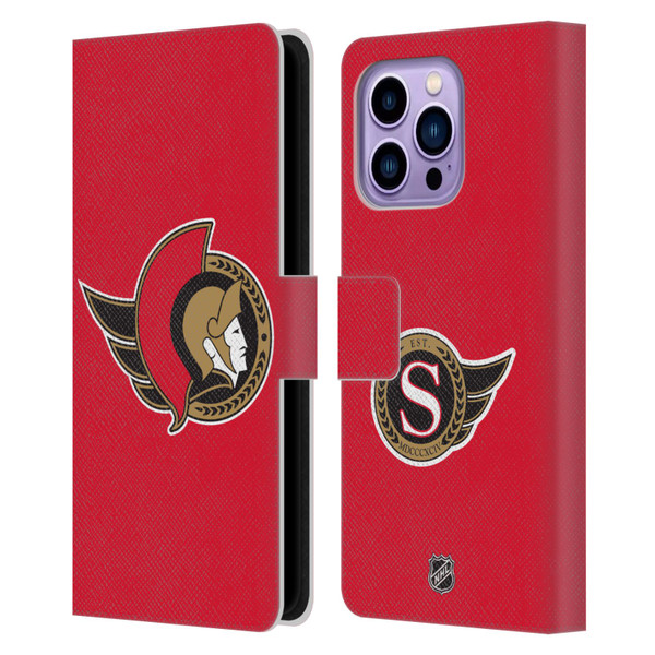 NHL Ottawa Senators Plain Leather Book Wallet Case Cover For Apple iPhone 14 Pro Max