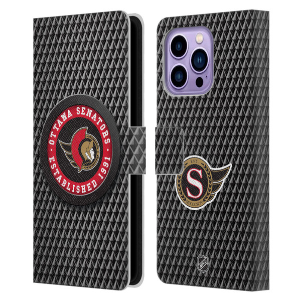 NHL Ottawa Senators Puck Texture Leather Book Wallet Case Cover For Apple iPhone 14 Pro Max