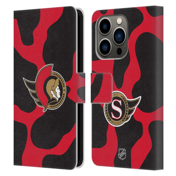 NHL Ottawa Senators Cow Pattern Leather Book Wallet Case Cover For Apple iPhone 14 Pro