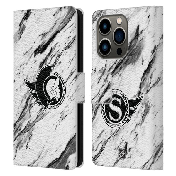 NHL Ottawa Senators Marble Leather Book Wallet Case Cover For Apple iPhone 14 Pro