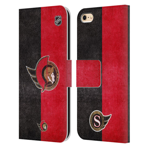 NHL Ottawa Senators Half Distressed Leather Book Wallet Case Cover For Apple iPhone 6 / iPhone 6s