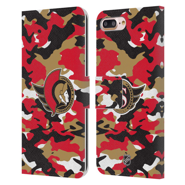 NHL Ottawa Senators Camouflage Leather Book Wallet Case Cover For Apple iPhone 7 Plus / iPhone 8 Plus