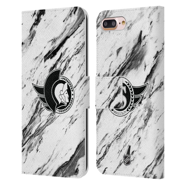 NHL Ottawa Senators Marble Leather Book Wallet Case Cover For Apple iPhone 7 Plus / iPhone 8 Plus