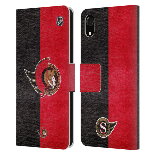 NHL Ottawa Senators Half Distressed Leather Book Wallet Case Cover For Apple iPhone XR