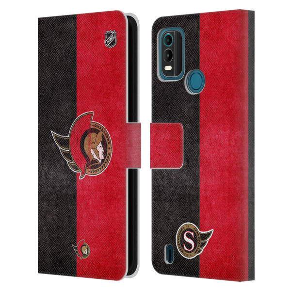 NHL Ottawa Senators Half Distressed Leather Book Wallet Case Cover For Nokia G11 Plus