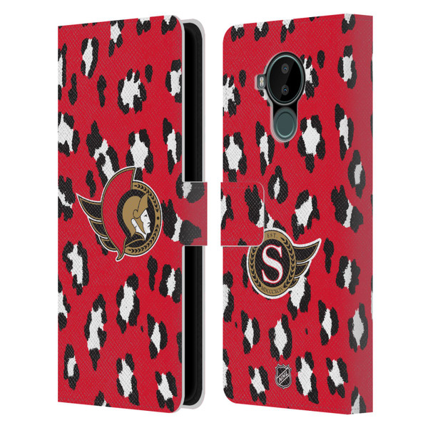 NHL Ottawa Senators Leopard Patten Leather Book Wallet Case Cover For Nokia C30