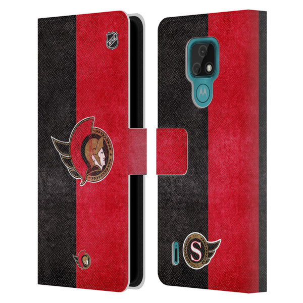 NHL Ottawa Senators Half Distressed Leather Book Wallet Case Cover For Motorola Moto E7