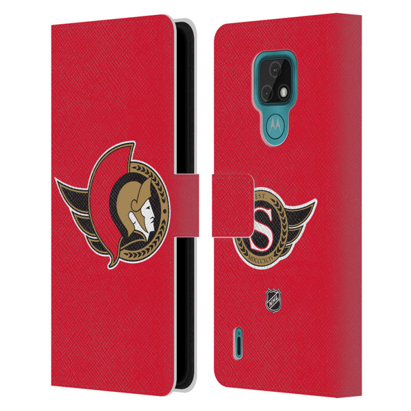 NHL Ottawa Senators Plain Leather Book Wallet Case Cover For Motorola Moto E7