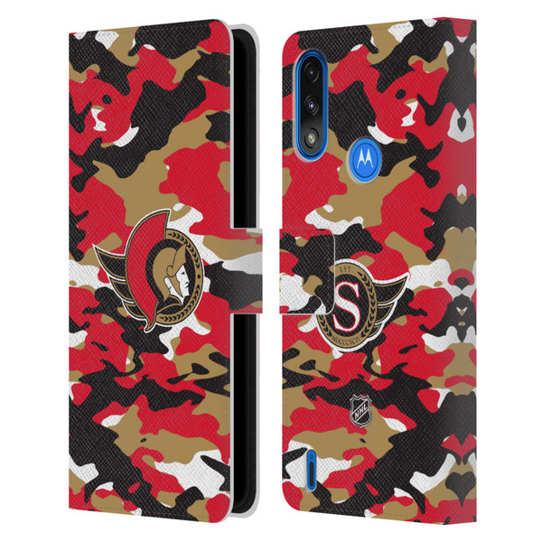 NHL Ottawa Senators Camouflage Leather Book Wallet Case Cover For Motorola Moto E7 Power / Moto E7i Power