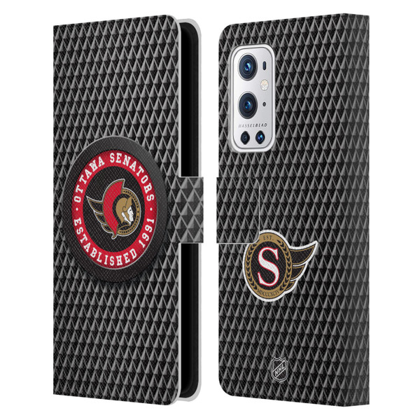 NHL Ottawa Senators Puck Texture Leather Book Wallet Case Cover For OnePlus 9 Pro
