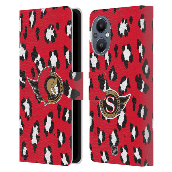 NHL Ottawa Senators Leopard Patten Leather Book Wallet Case Cover For OnePlus Nord N20 5G