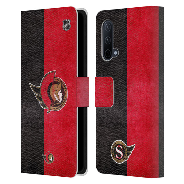 NHL Ottawa Senators Half Distressed Leather Book Wallet Case Cover For OnePlus Nord CE 5G