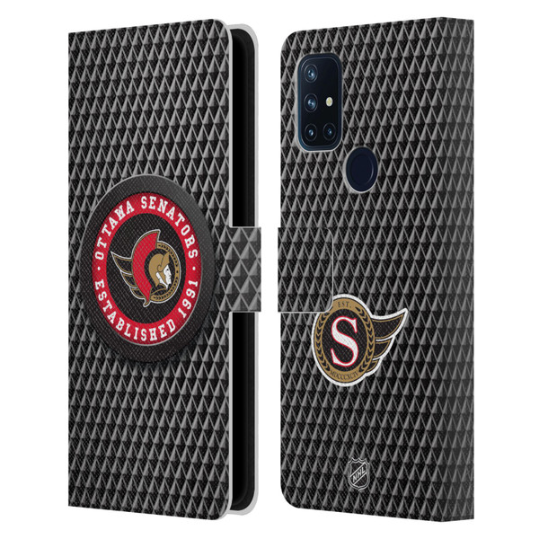 NHL Ottawa Senators Puck Texture Leather Book Wallet Case Cover For OnePlus Nord N10 5G