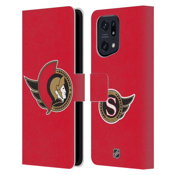 NHL Ottawa Senators Plain Leather Book Wallet Case Cover For OPPO Find X5 Pro