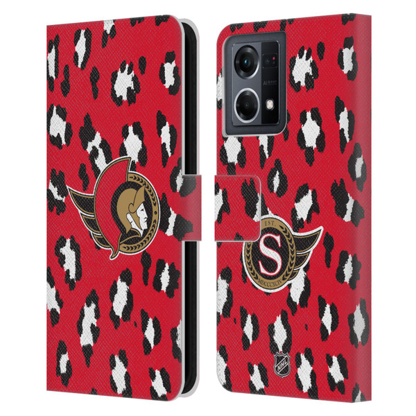 NHL Ottawa Senators Leopard Patten Leather Book Wallet Case Cover For OPPO Reno8 4G