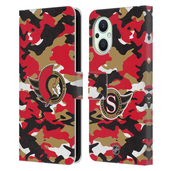 NHL Ottawa Senators Camouflage Leather Book Wallet Case Cover For OPPO Reno8 Lite