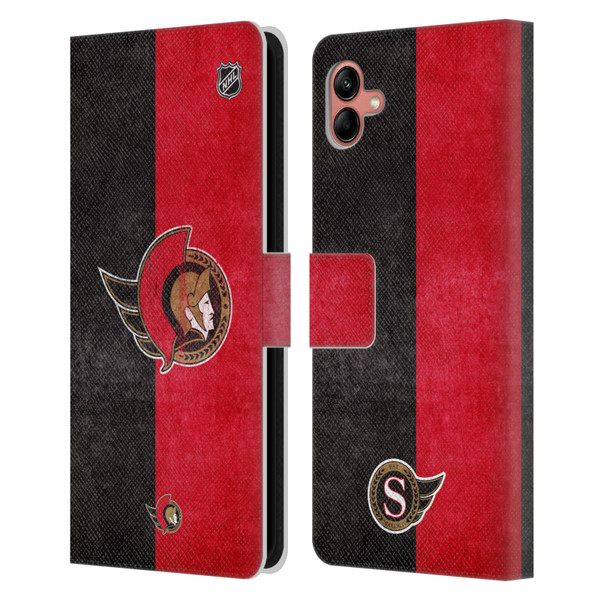 NHL Ottawa Senators Half Distressed Leather Book Wallet Case Cover For Samsung Galaxy A04 (2022)