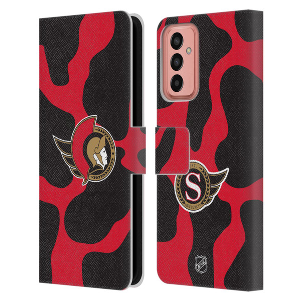 NHL Ottawa Senators Cow Pattern Leather Book Wallet Case Cover For Samsung Galaxy M13 (2022)