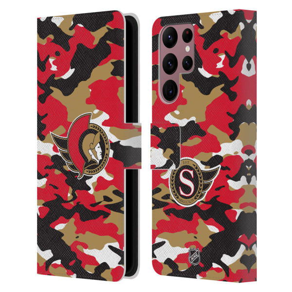 NHL Ottawa Senators Camouflage Leather Book Wallet Case Cover For Samsung Galaxy S22 Ultra 5G