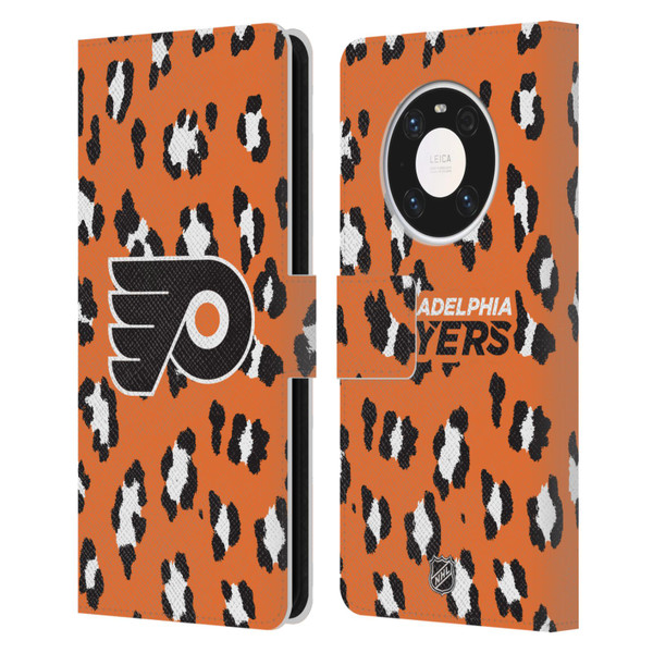 NHL Philadelphia Flyers Leopard Patten Leather Book Wallet Case Cover For Huawei Mate 40 Pro 5G