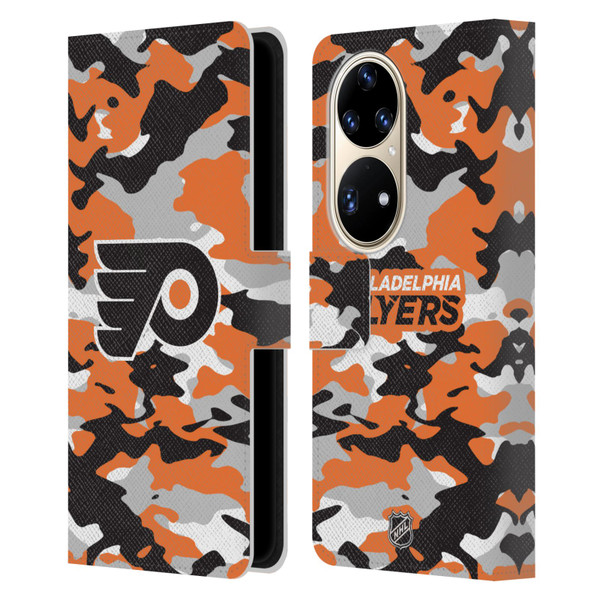 NHL Philadelphia Flyers Camouflage Leather Book Wallet Case Cover For Huawei P50 Pro