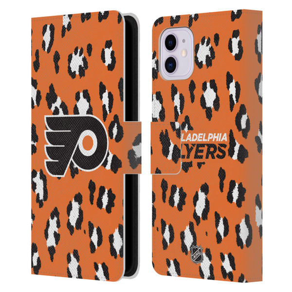 NHL Philadelphia Flyers Leopard Patten Leather Book Wallet Case Cover For Apple iPhone 11