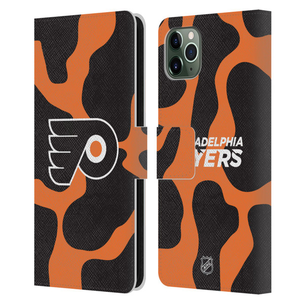 NHL Philadelphia Flyers Cow Pattern Leather Book Wallet Case Cover For Apple iPhone 11 Pro Max