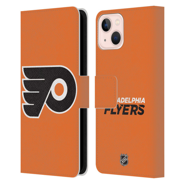 NHL Philadelphia Flyers Plain Leather Book Wallet Case Cover For Apple iPhone 13