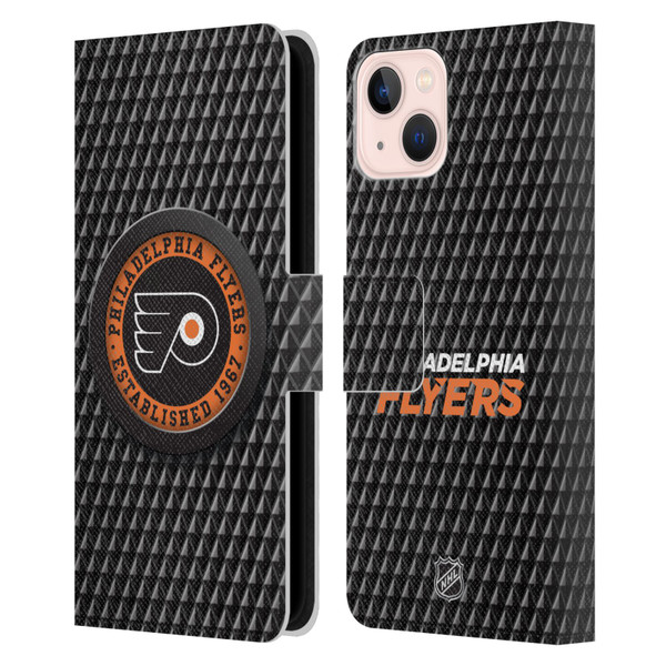 NHL Philadelphia Flyers Puck Texture Leather Book Wallet Case Cover For Apple iPhone 13