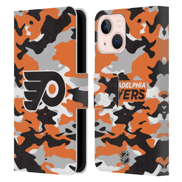 NHL Philadelphia Flyers Camouflage Leather Book Wallet Case Cover For Apple iPhone 13 Mini