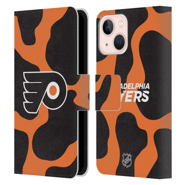 NHL Philadelphia Flyers Cow Pattern Leather Book Wallet Case Cover For Apple iPhone 13 Mini