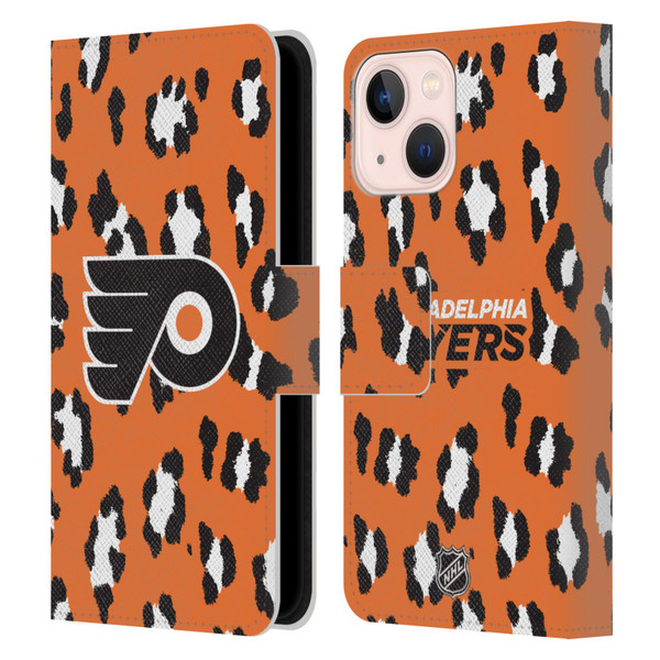 NHL Philadelphia Flyers Leopard Patten Leather Book Wallet Case Cover For Apple iPhone 13 Mini