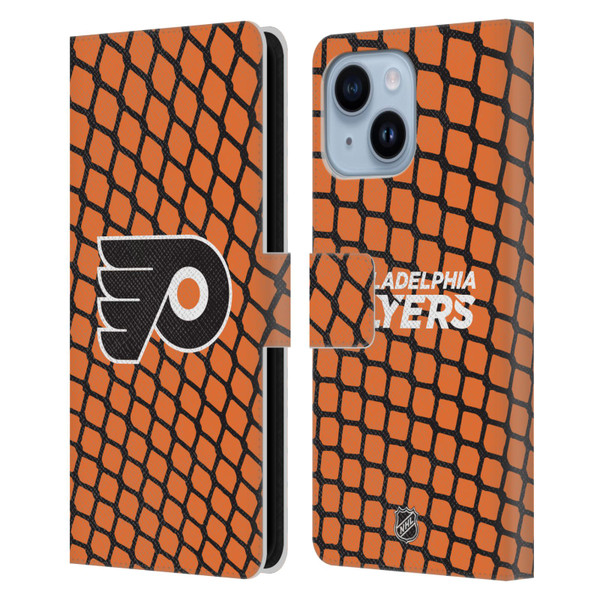 NHL Philadelphia Flyers Net Pattern Leather Book Wallet Case Cover For Apple iPhone 14 Plus