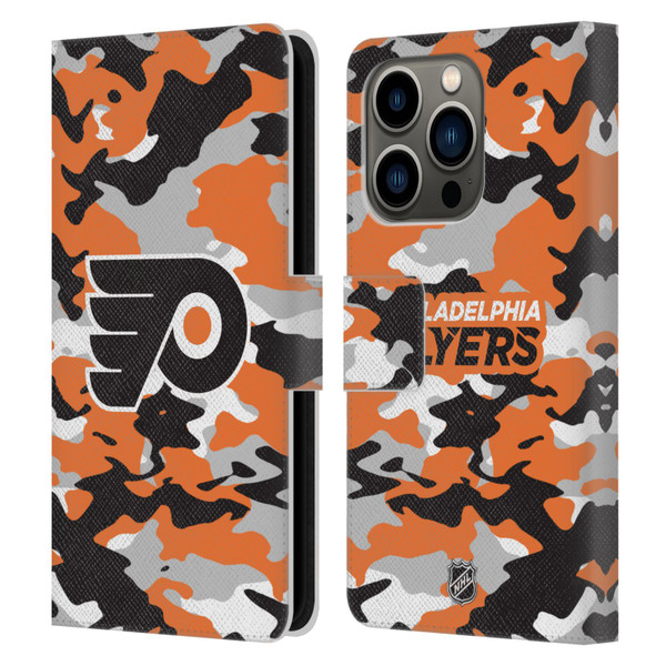 NHL Philadelphia Flyers Camouflage Leather Book Wallet Case Cover For Apple iPhone 14 Pro