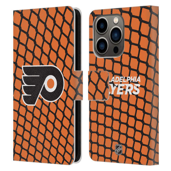 NHL Philadelphia Flyers Net Pattern Leather Book Wallet Case Cover For Apple iPhone 14 Pro