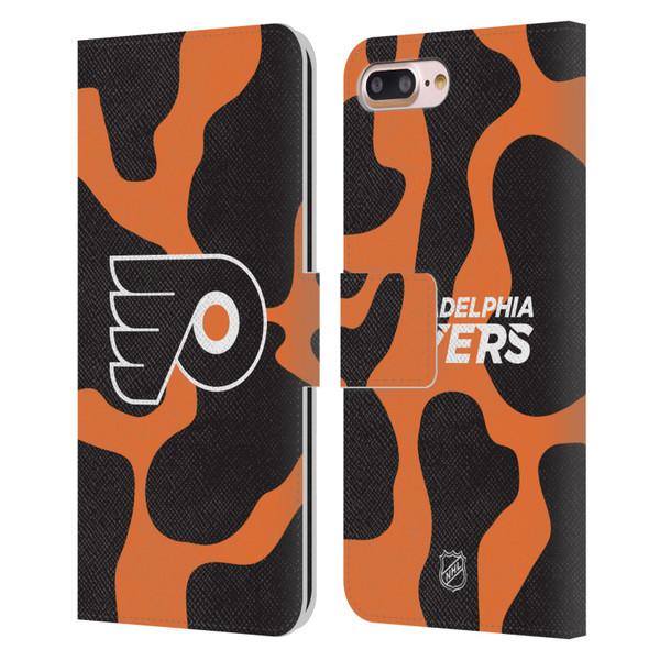NHL Philadelphia Flyers Cow Pattern Leather Book Wallet Case Cover For Apple iPhone 7 Plus / iPhone 8 Plus