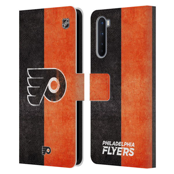 NHL Philadelphia Flyers Half Distressed Leather Book Wallet Case Cover For OnePlus Nord 5G
