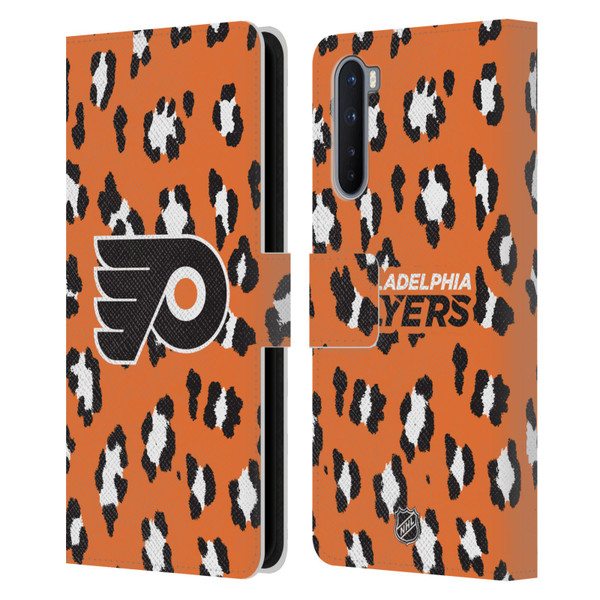 NHL Philadelphia Flyers Leopard Patten Leather Book Wallet Case Cover For OnePlus Nord 5G