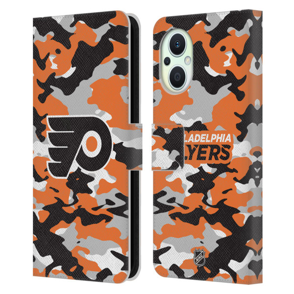 NHL Philadelphia Flyers Camouflage Leather Book Wallet Case Cover For OPPO Reno8 Lite
