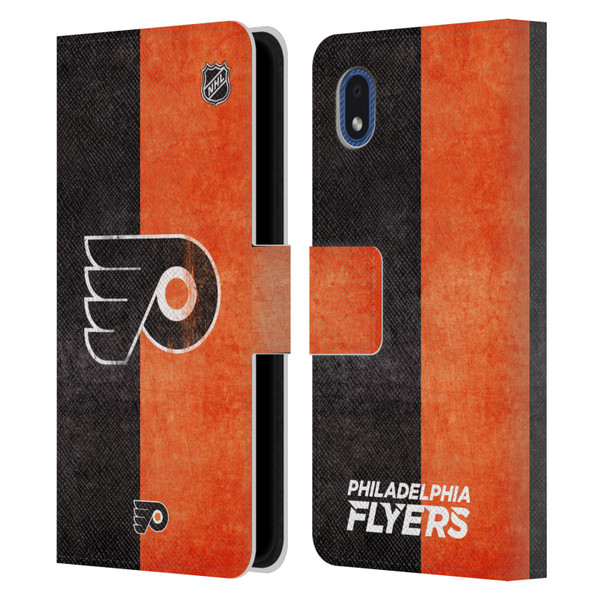 NHL Philadelphia Flyers Half Distressed Leather Book Wallet Case Cover For Samsung Galaxy A01 Core (2020)